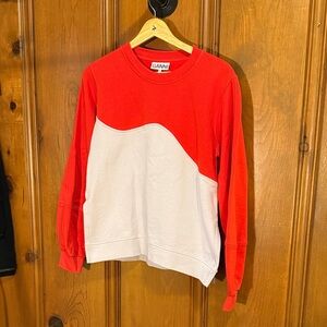 Ganni Red and White Color Block Top
